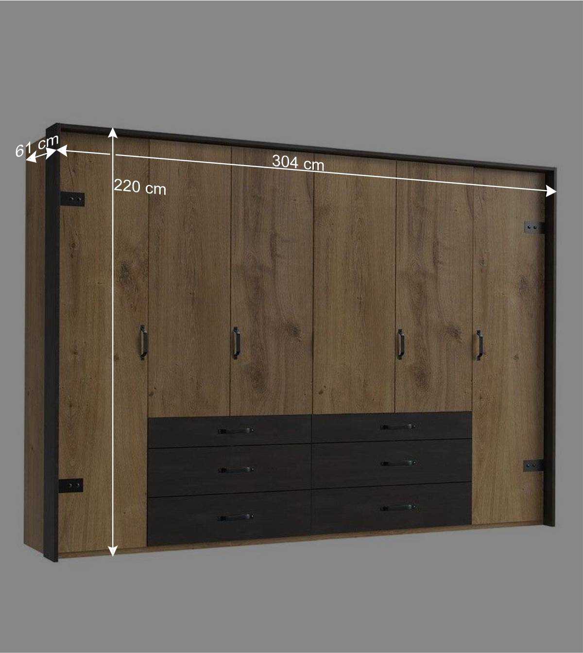 Schlafzimmerschrank mit sechs Schubladen & Türen - Bram