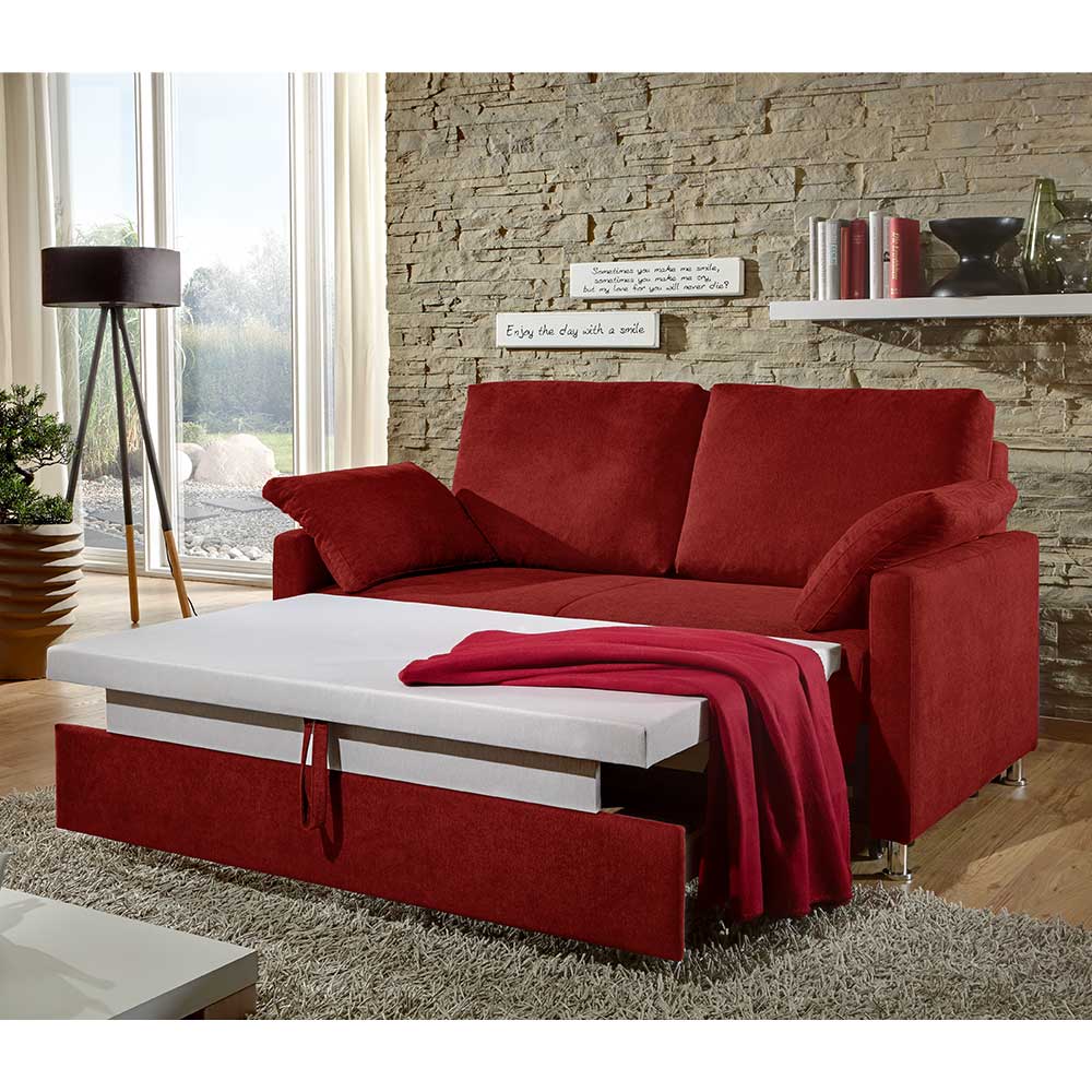 Klappcouch in Dunkelrot Webstoff - Lamaldavo