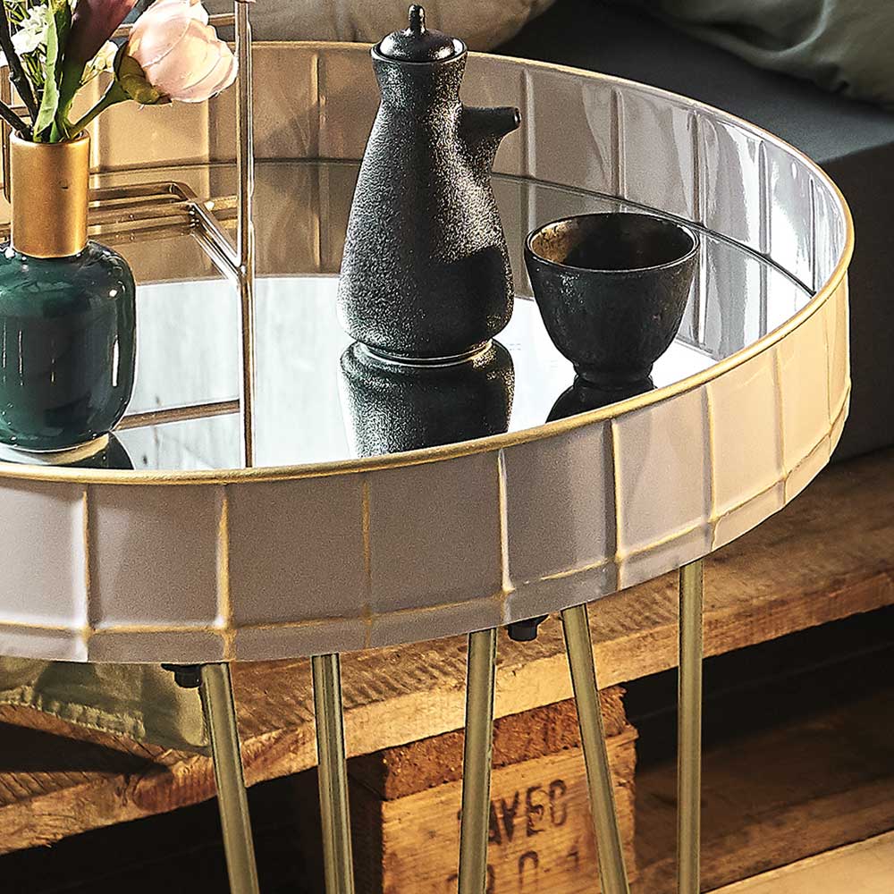 51cm runder Beistelltisch mit Spiegelglas - Safira