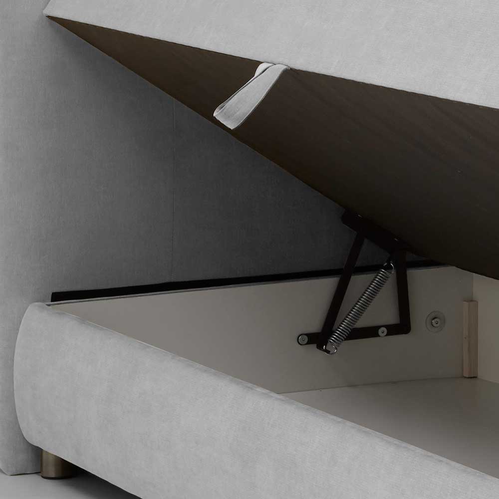 Hellgraues Boxspringbett mit Stauraum in 180x200 - Zita