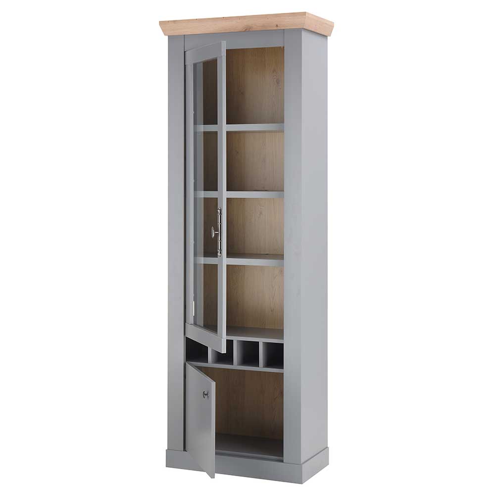 Country Vitrine in Lichtgrau & Eiche Optik - Buleta