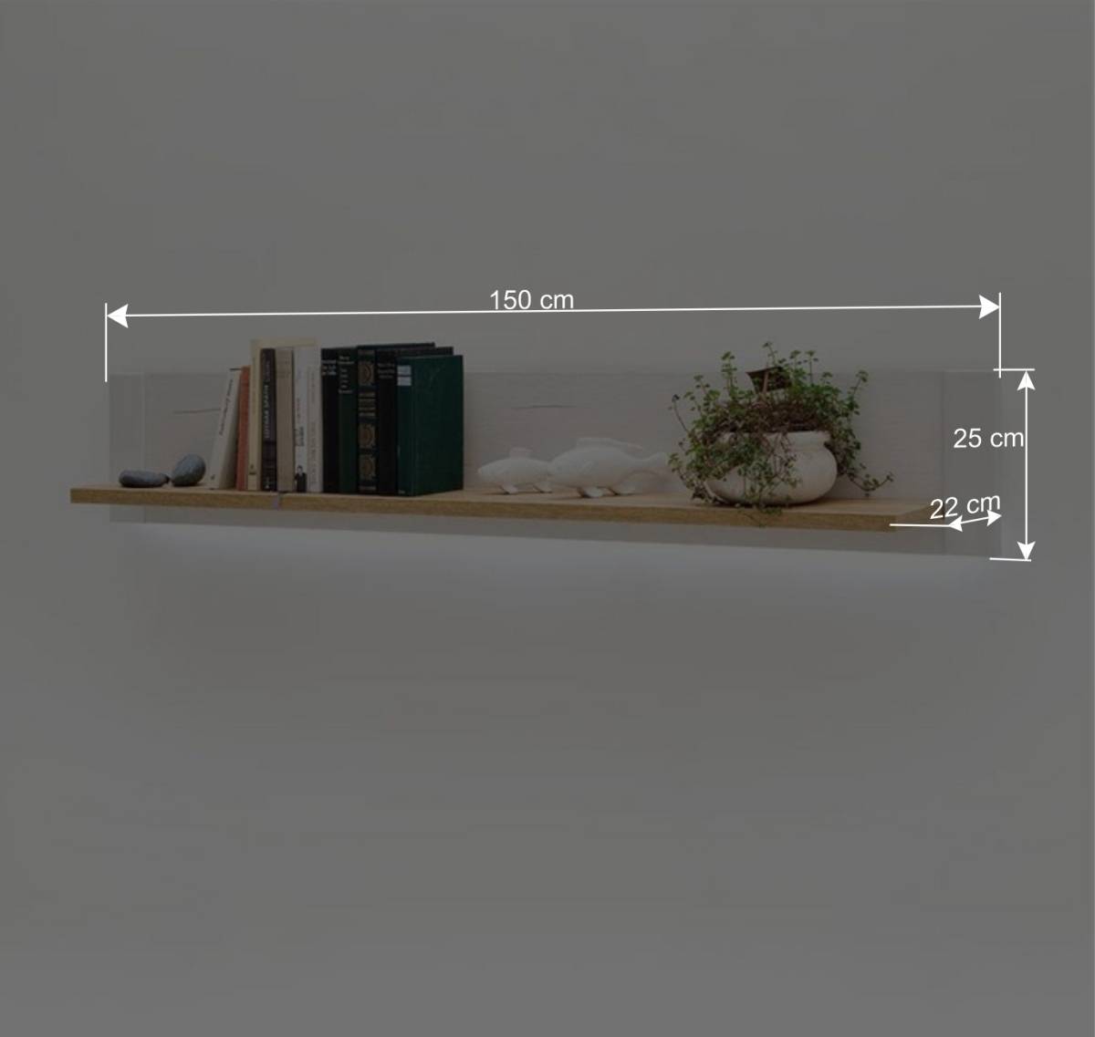 150x25x22 Hängeboard in Natur & Weiß - Samula