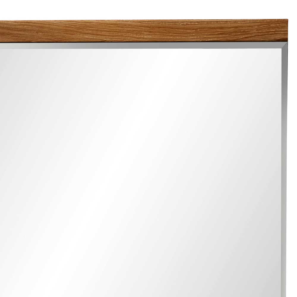 Wandspiegel mit natürlichem Holzrahmen und elegantem Facettenschliff oben rechts – Elprisca