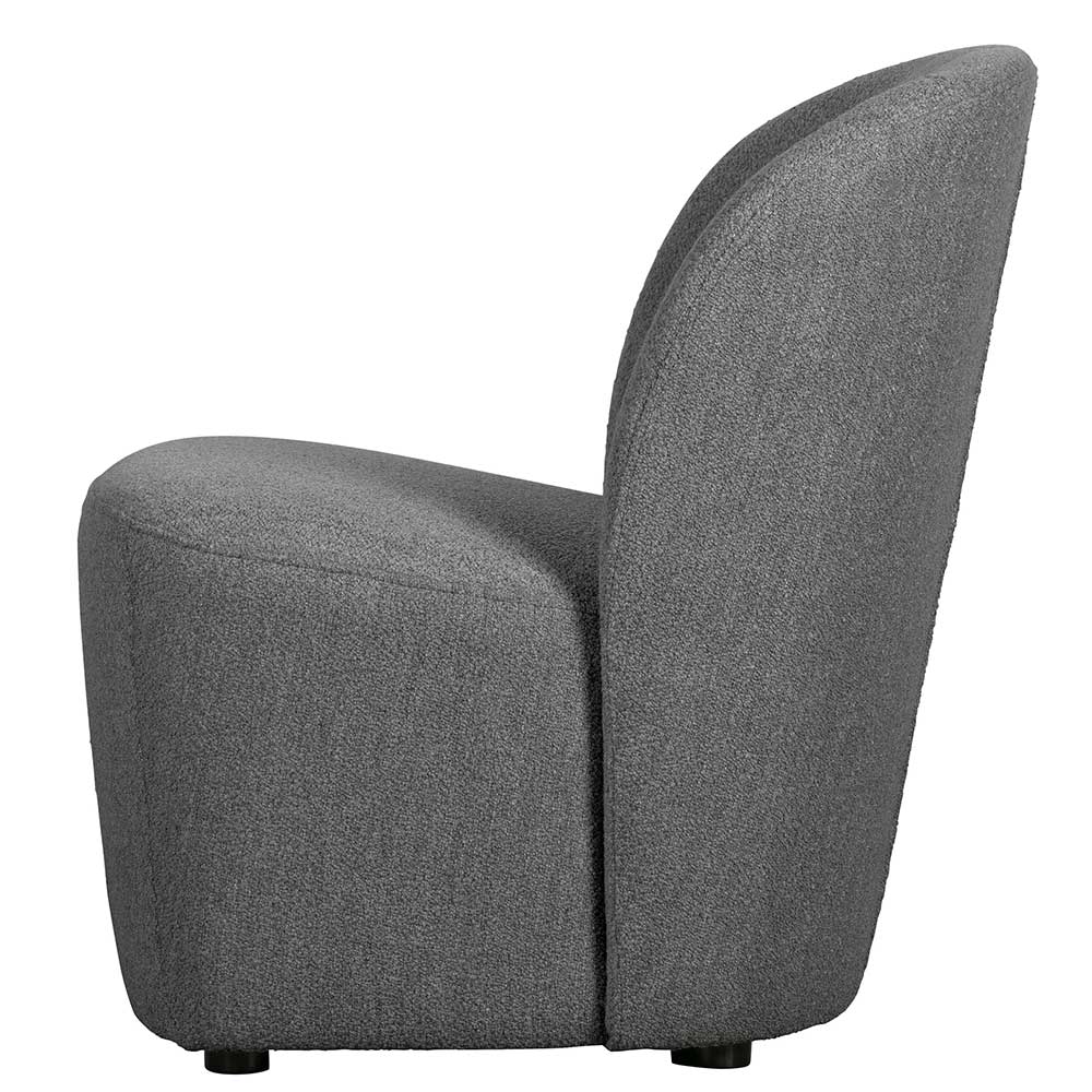 Retrostil Sessel Boucle dunkelgrau mit geschwungener Rückenlehne Seitenansicht – Negro