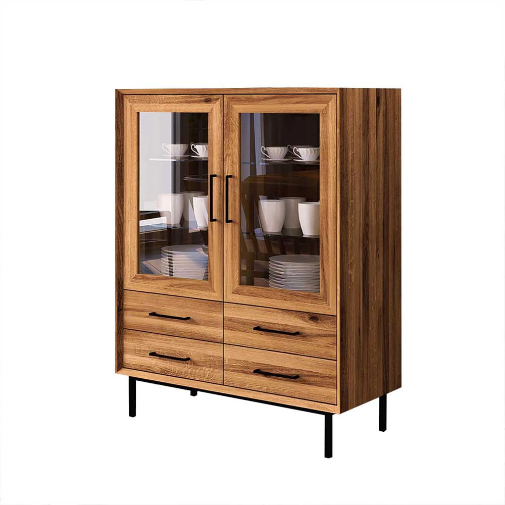 97x125x45 Skandi Vitrine mit vier Schubladen - Kerfa