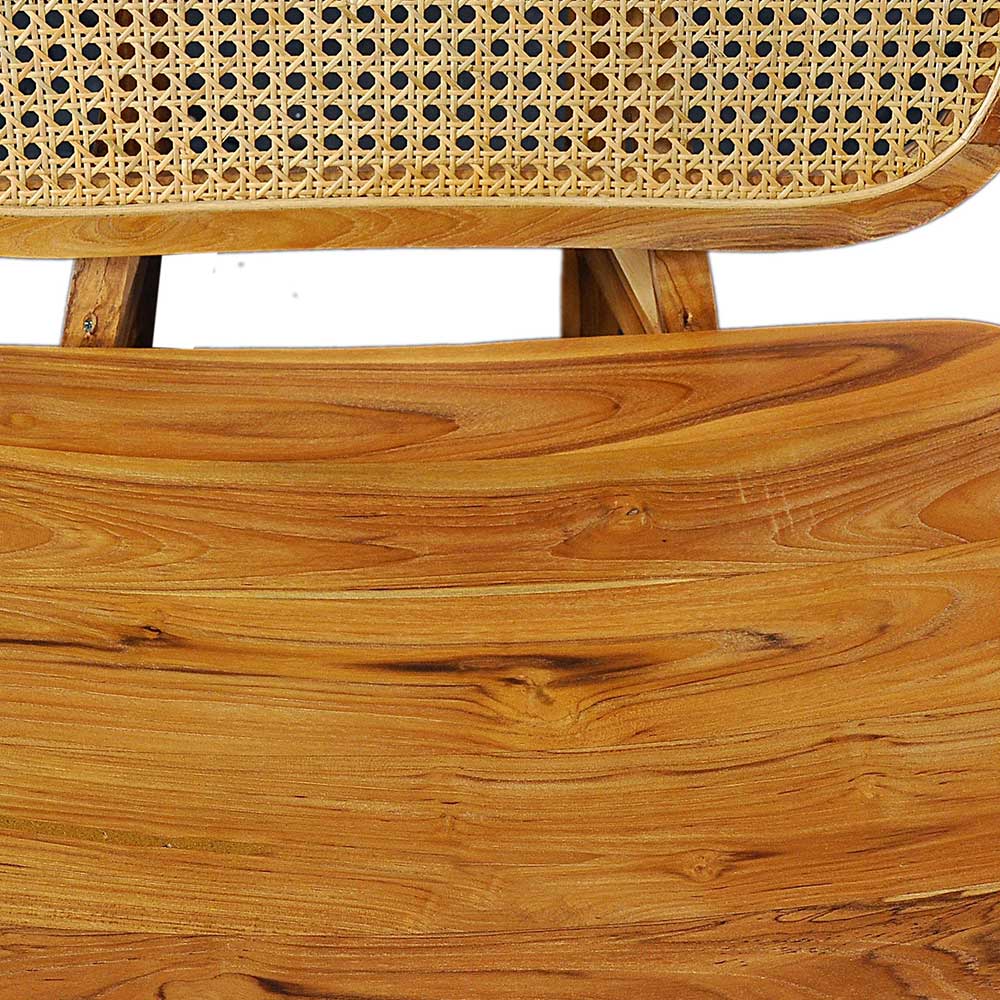 Teakholz Sitzfläche mit natürlicher Maserung und Rattan Rückenlehne – Vivienno