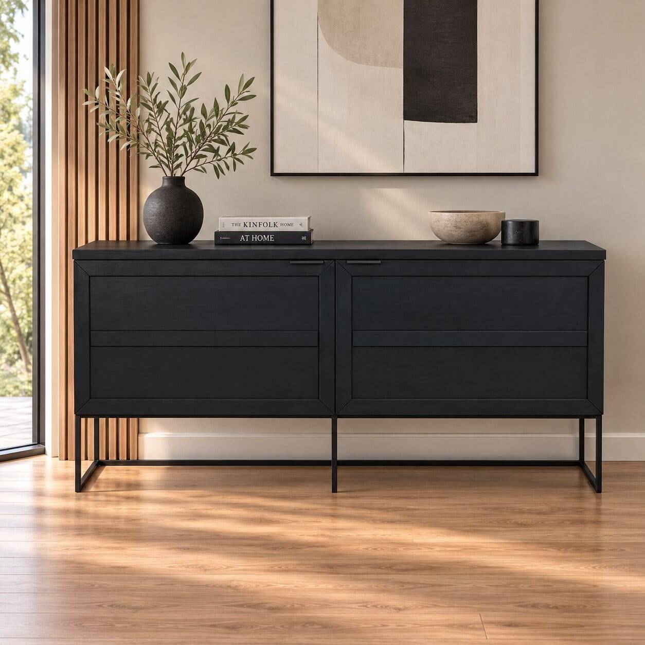 Design Türen Kommode in Eiche Schwarz - Meciva