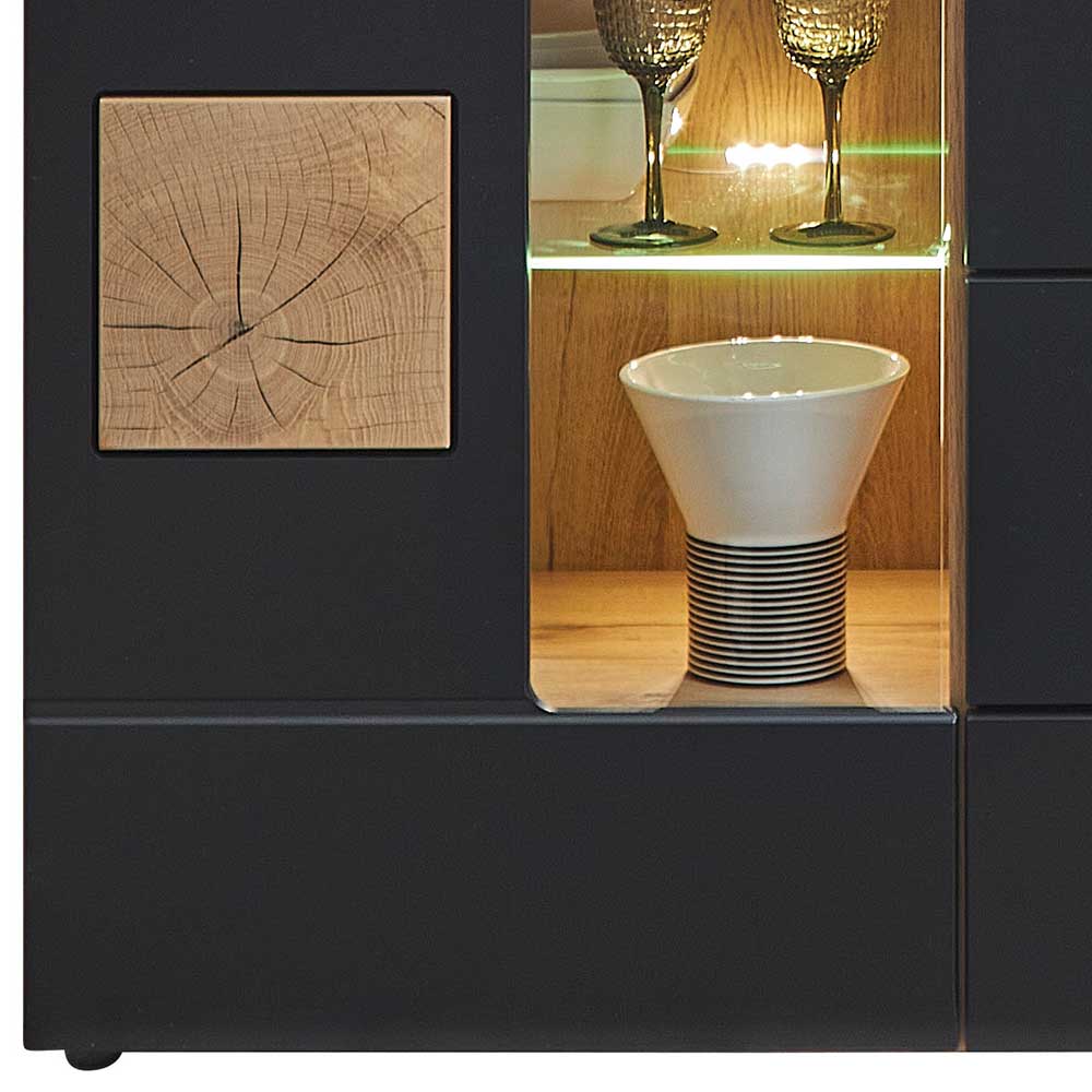 170x93x40 Sideboard mit Glas in Schwarz & Wildeiche - Kandu