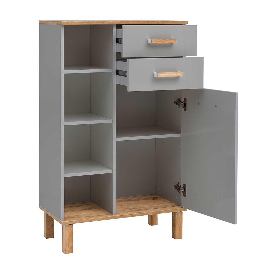 Bad Highboard in Platingrau und Eiche - Nienzo