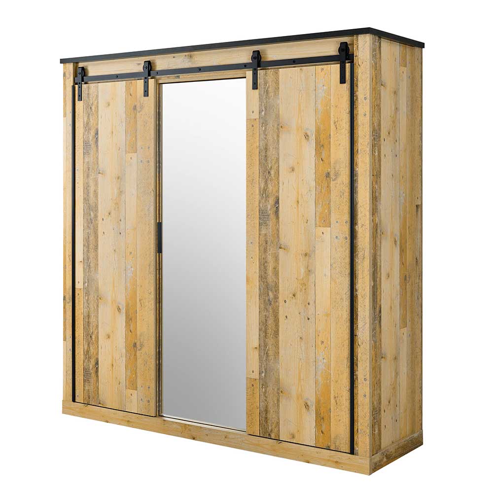Kleiderschrank in Altholz Optik & Anthrazit - Naiavio