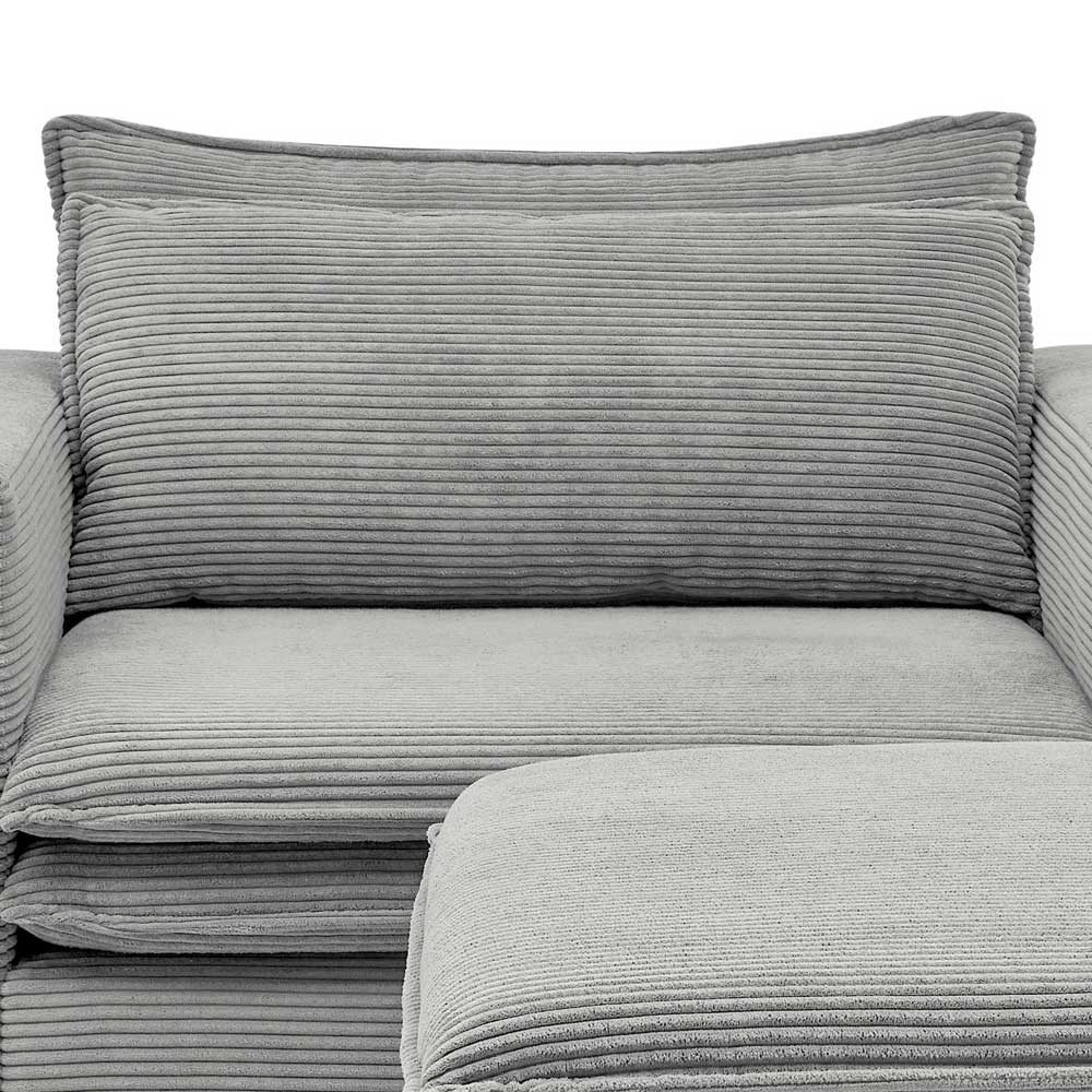 Cord Sessel und Hocker in Hellgrau - Tessina (zweiteilig)