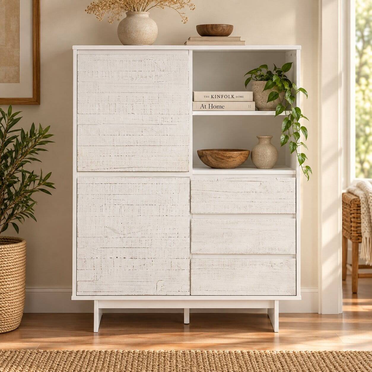 Günstiges Kombi Highboard in Weiß lasiert - Vagniu