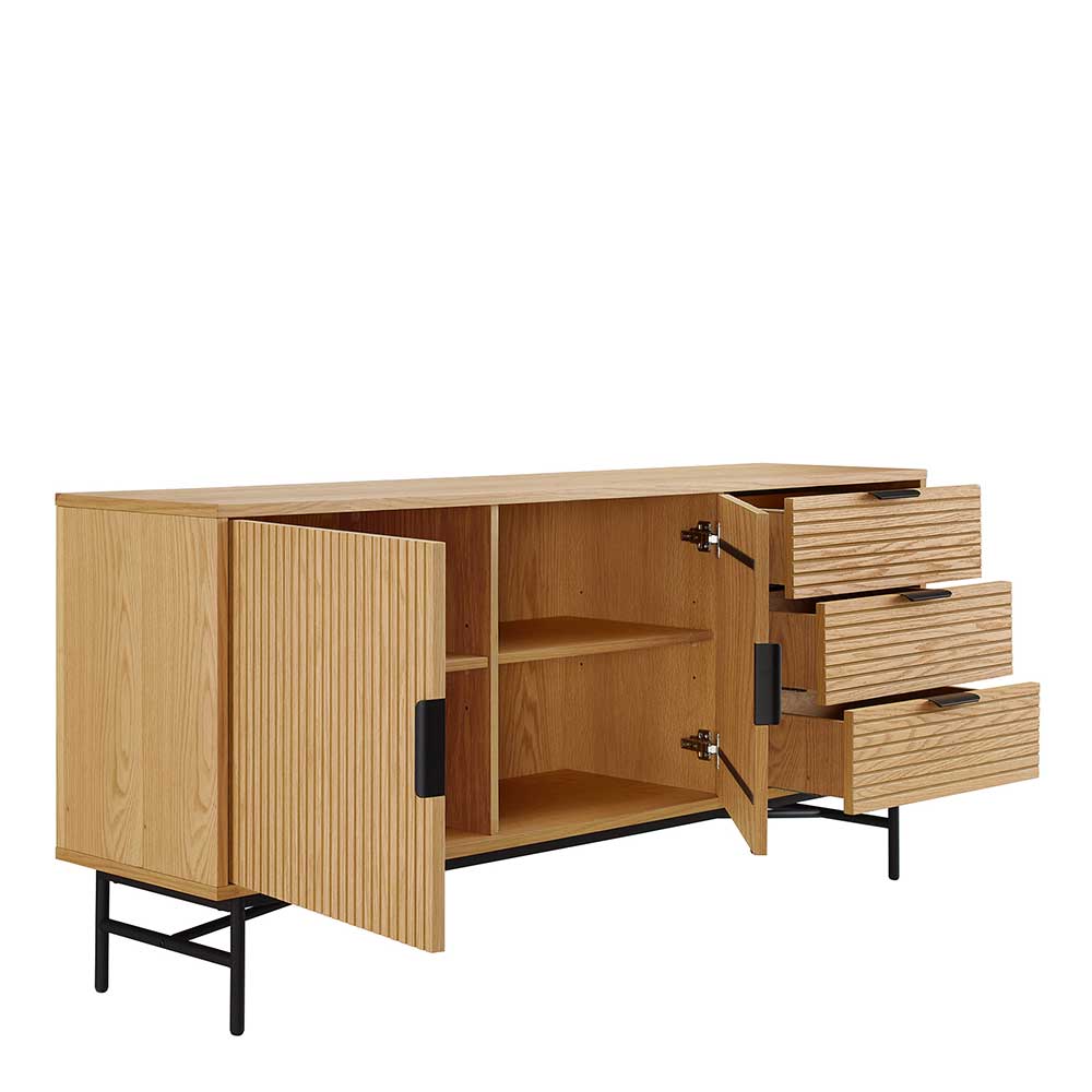 Offenes Eichen-Sideboard mit zwei Einlegeböden und drei ausziehbaren Schubladen – Piassona