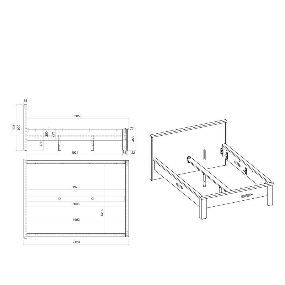 Bettgestell in 90x200 oder 140x200 modern - Tramos