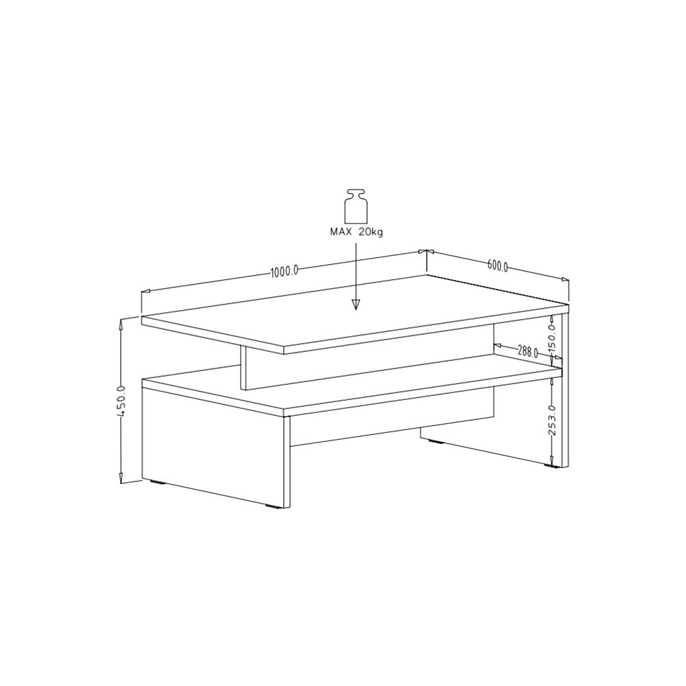 100x45x60 Wohnzimmer Couchtisch in Schwarz - Funtana