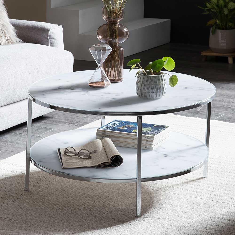 80 cm runder Couchtisch mit Ablage in Marmoroptik - Canberra