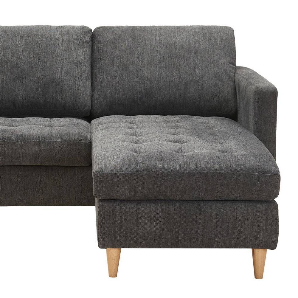 Ecksofa in Dunkelgrau und Holz Natur - Comota