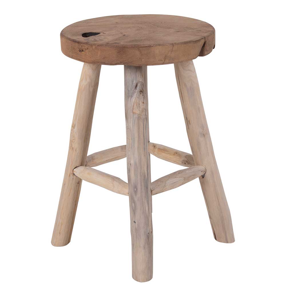 Natürlicher Beistellhocker aus robustem Teak Massivholz für Wohnzimmer oder Flur – Isabelona