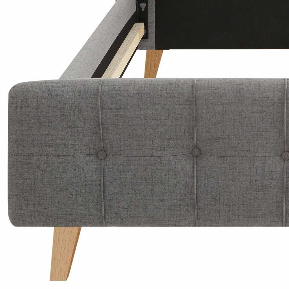 Skandi Stoffbett in Grau mit Holzbeinen - Bekunion