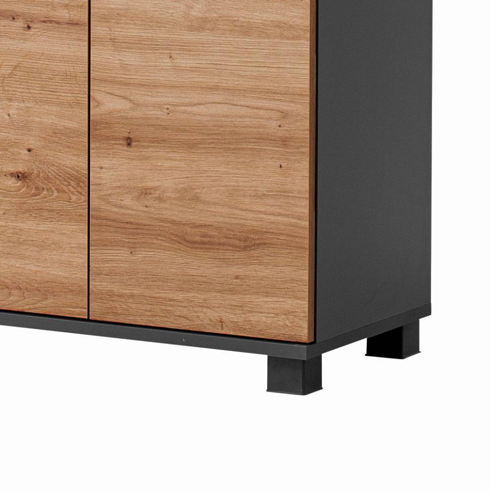 Badschrank Unterteil mit stabilen Füßen und Türen in Wildeiche Optik und Anthrazit – Plicardo