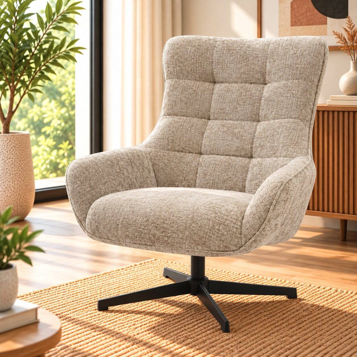 Wohnzimmer Drehsessel in Hellgrau Chenille - Badajoz