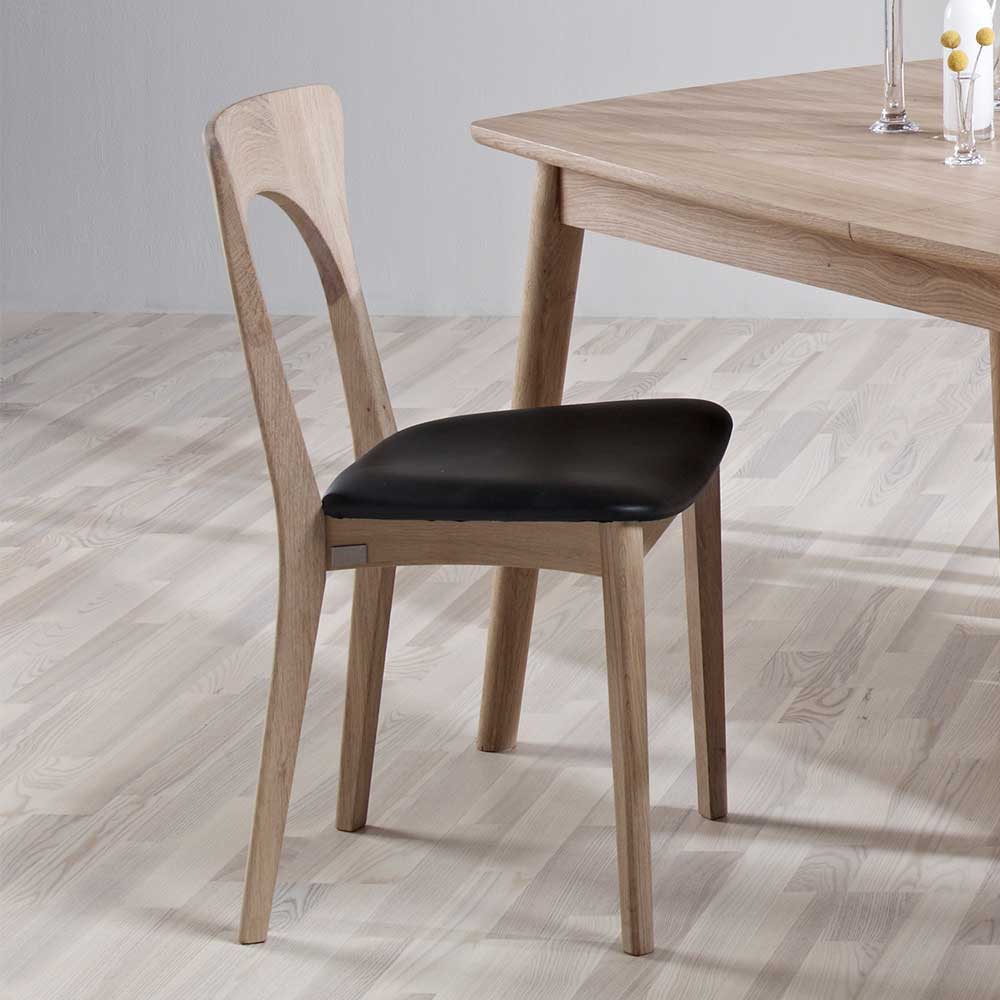 Holzstuhl mit Echtleder Sitz - Jakalyn (2er Set)
