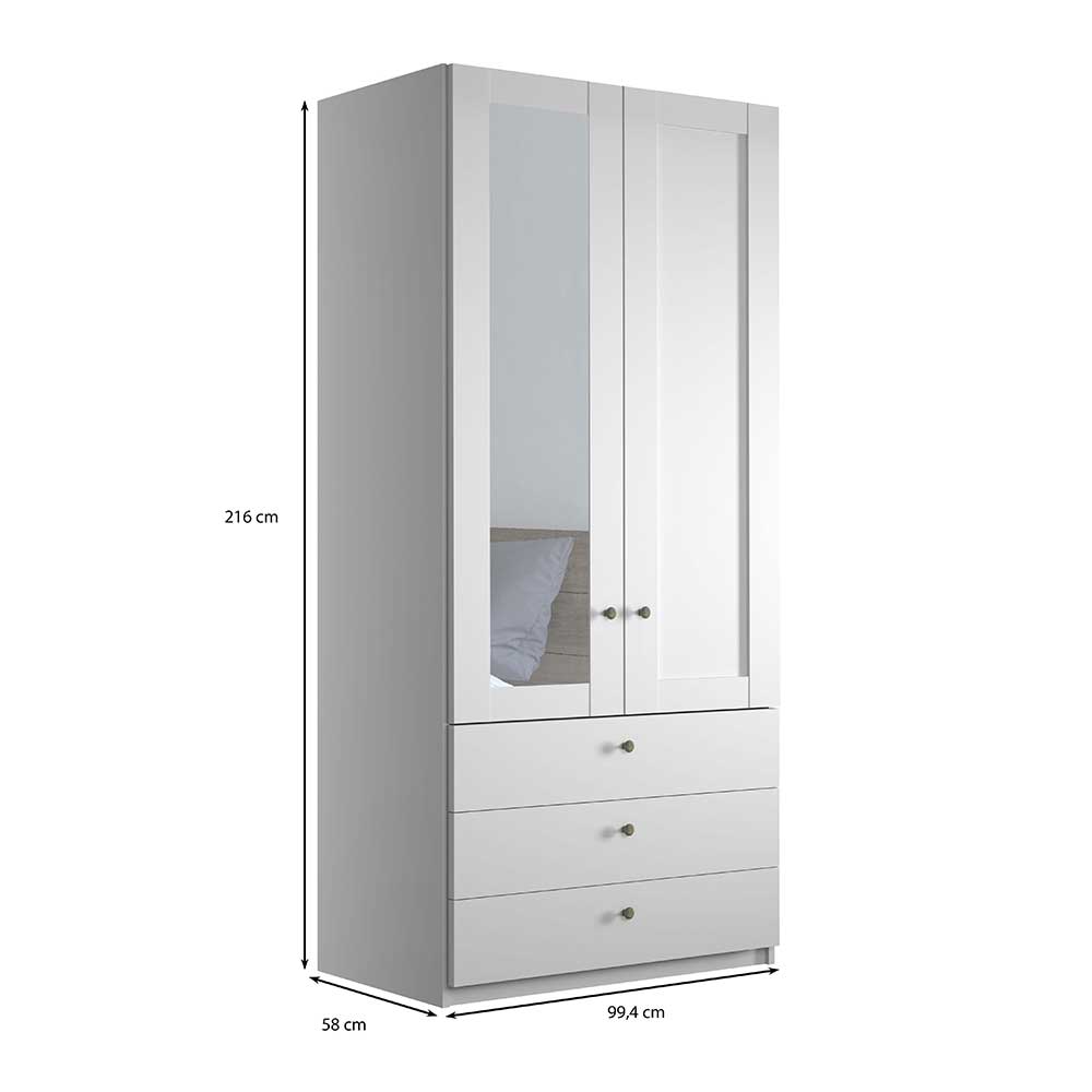 1m Kleiderschrank 2-türig & 3 Schubladen - Flinn