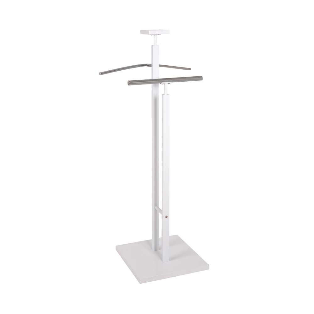 Eleganter weißer Kleiderdiener mit Chromstangen ideal für Schlafzimmer und Ankleide – Vartess