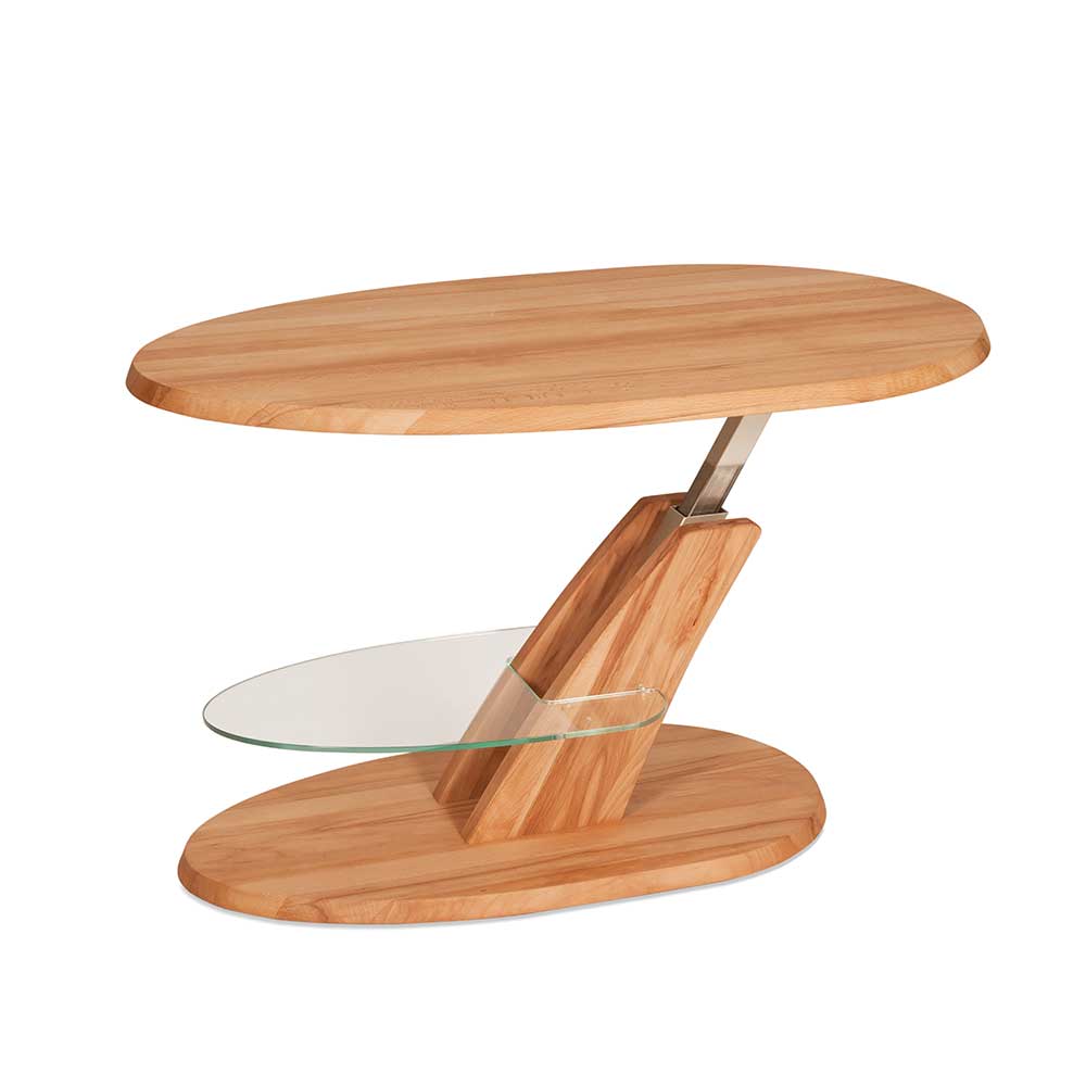 Höhenverstellbarer Couchtisch Untonia aus Kernbuche Massivholz Glas