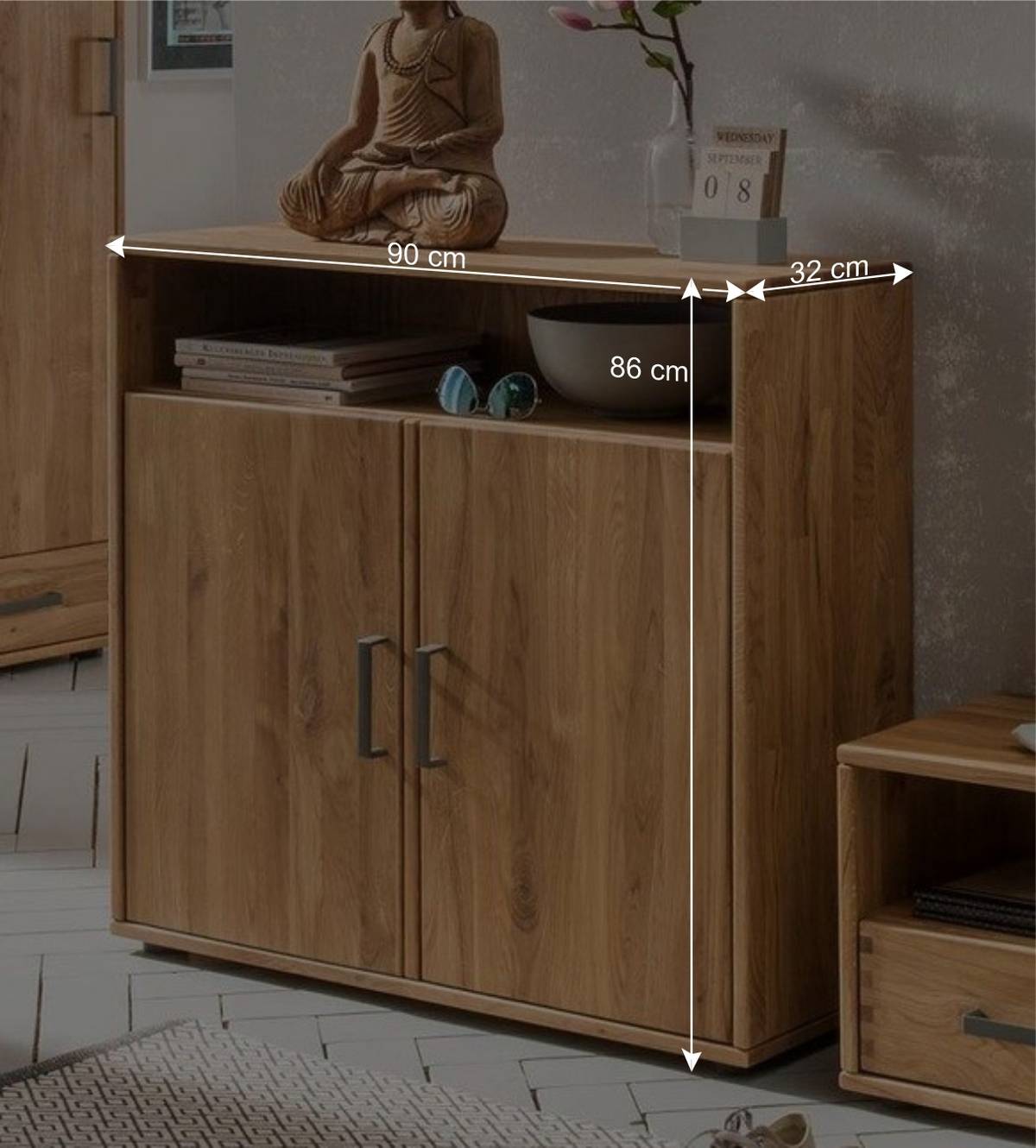 90 cm breite Flurkommode aus Eichenholz - Teano