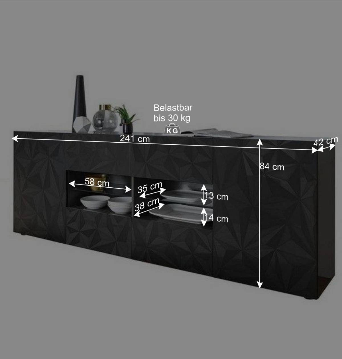 Hochglanz Sideboard in Anthrazit mit Druck - Kuriasna