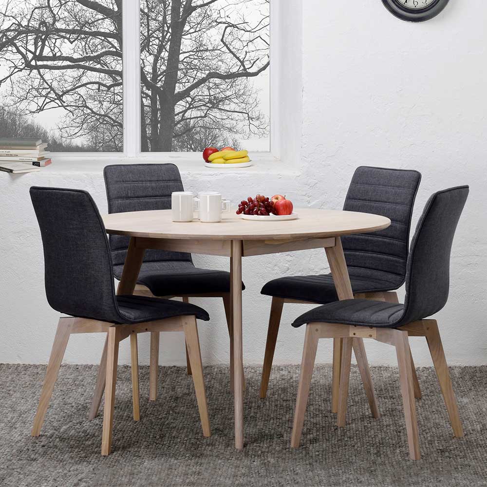 115cm runder Retro Esstisch in White Wash - Navassa I