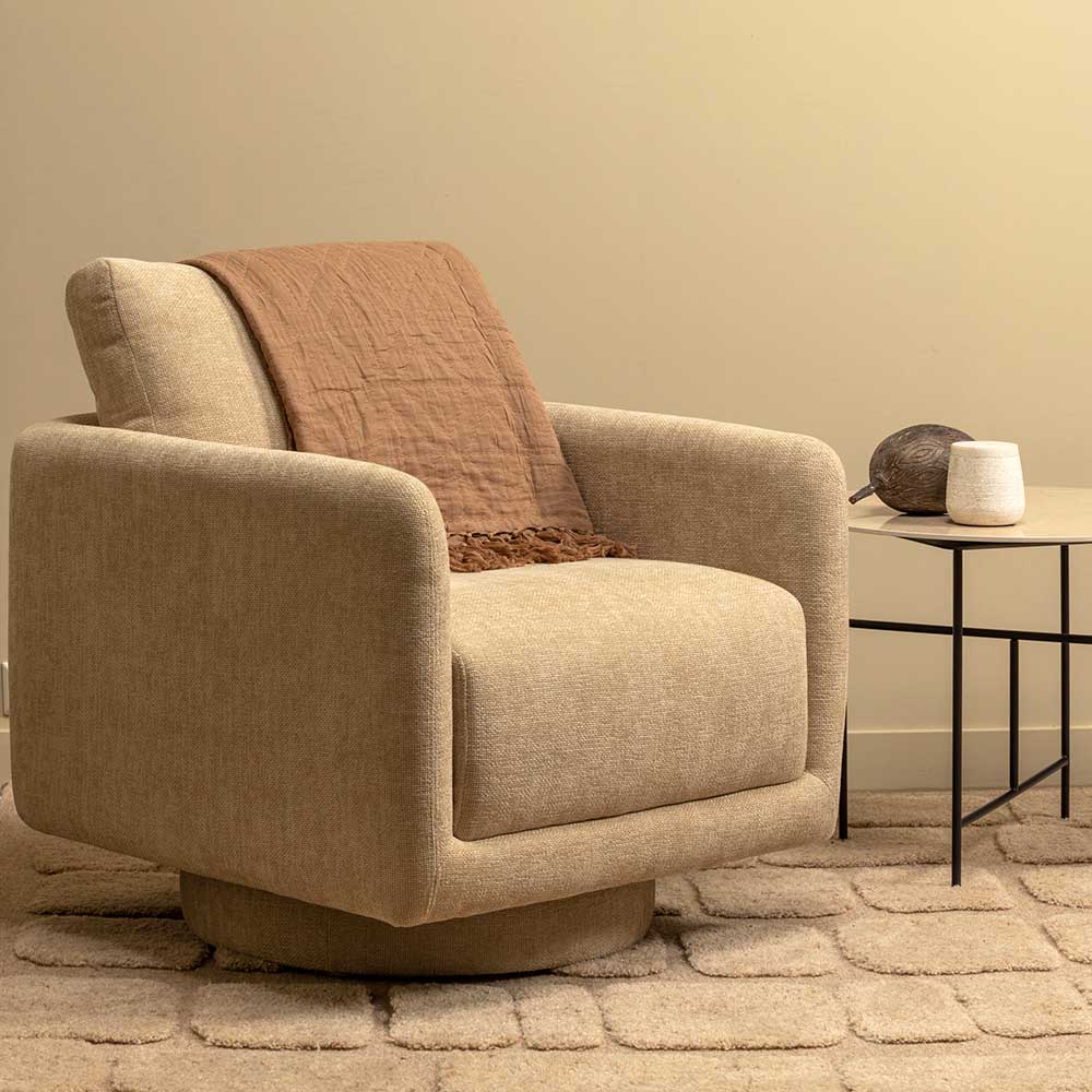 Wohnzimmer Drehsessel in Beige Chenille - Enzyla
