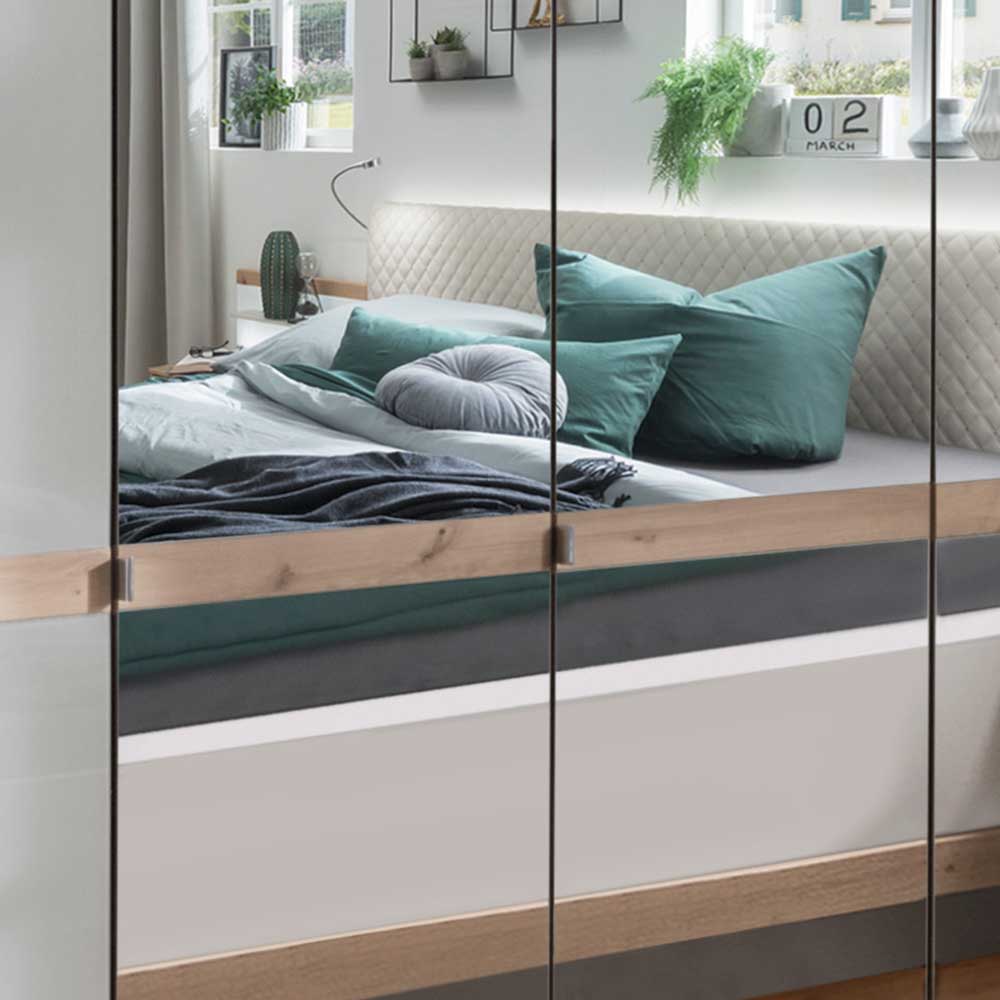 Design Schlafzimmerschrank in Beige Glas & Spiegel - Crascanu