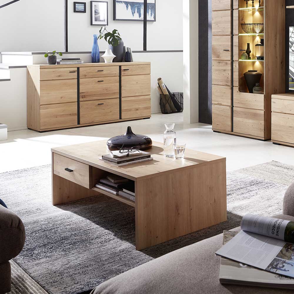 Moderner Couchtisch aus Holz mit praktischem Stauraum und offener Ablage – Mattadore