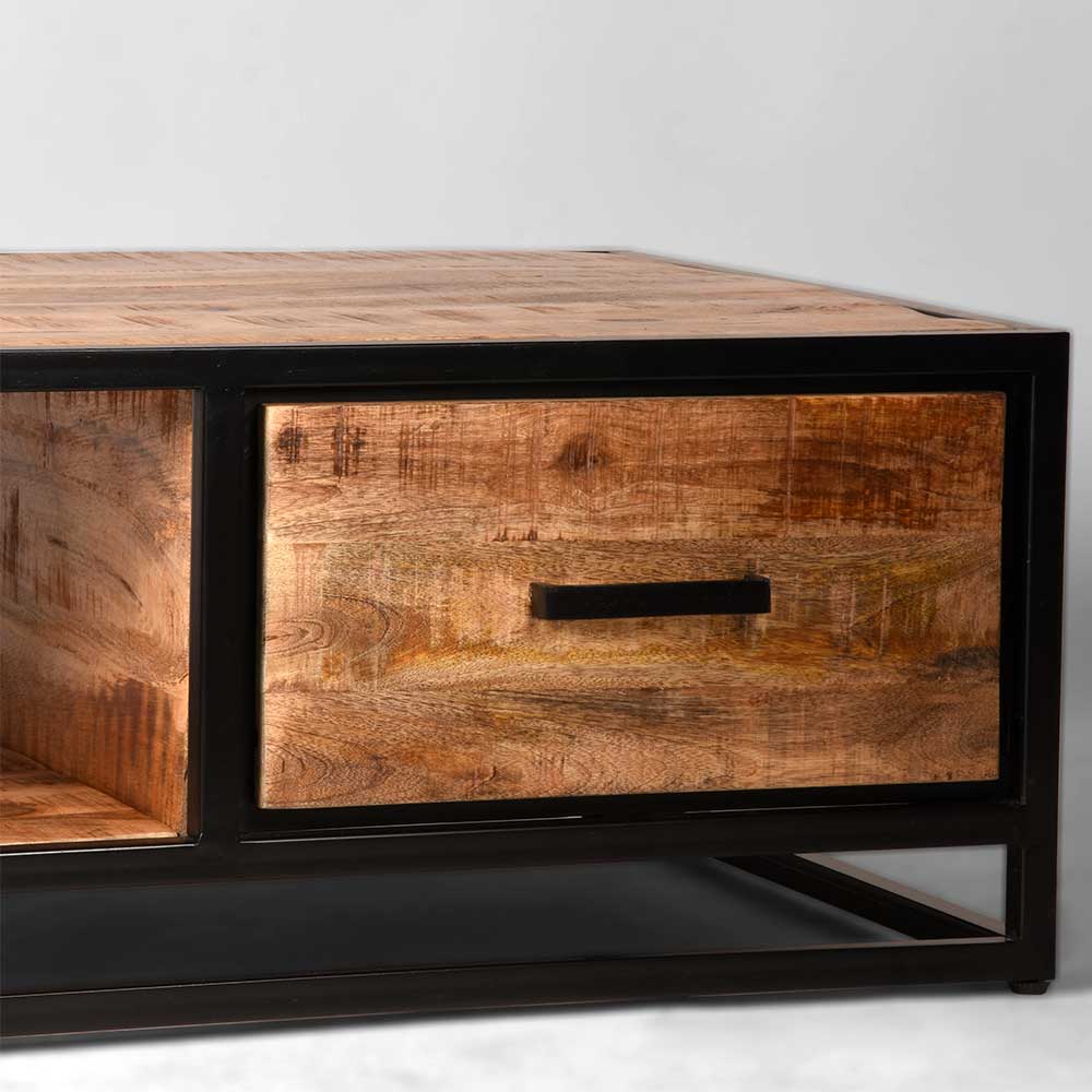 Industrial Couchtisch mit 2 Schubladen & Fach - Piatrasun