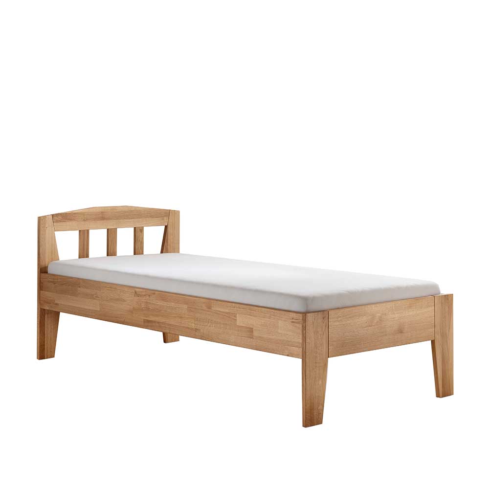 Einzelbett aus massiver Wildeiche mit schlichtem Design und weißer Matratze – Anny