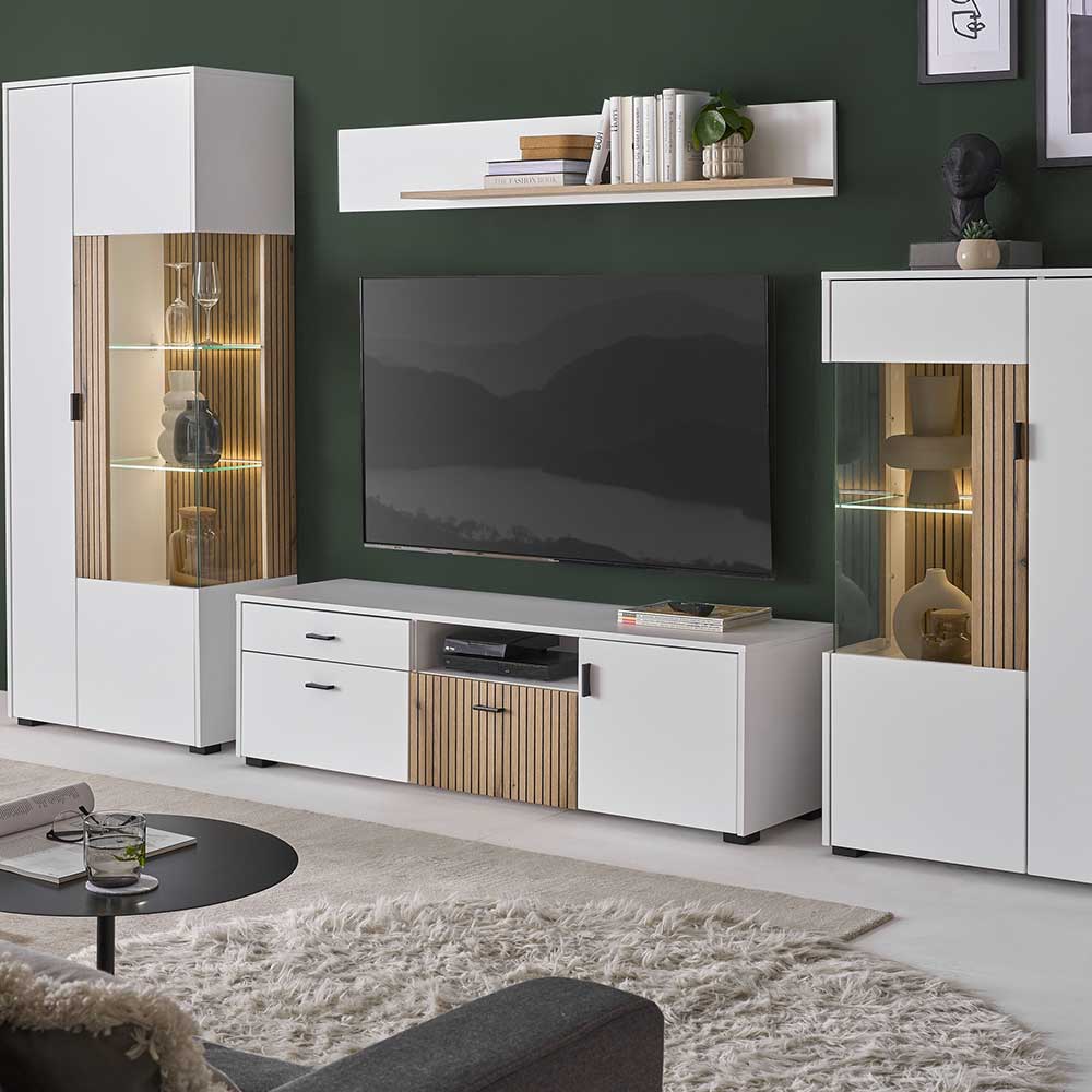 TV Board in Mattweiß mit Wildeiche - Nenaloro