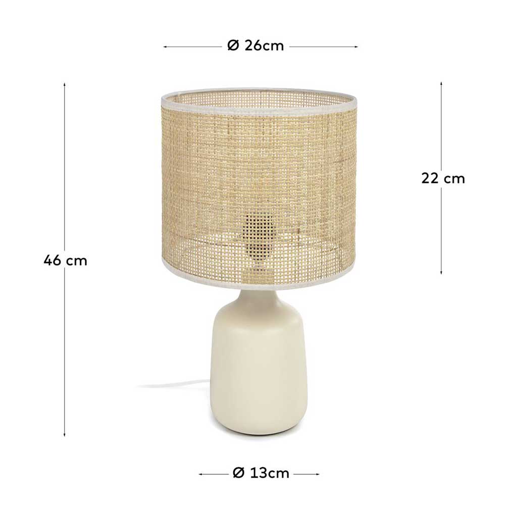 Tischleuchte aus Bambus Geflecht Maße und Abmessungen – 46 cm hoch, Schirm Ø 26 cm – Veromica
