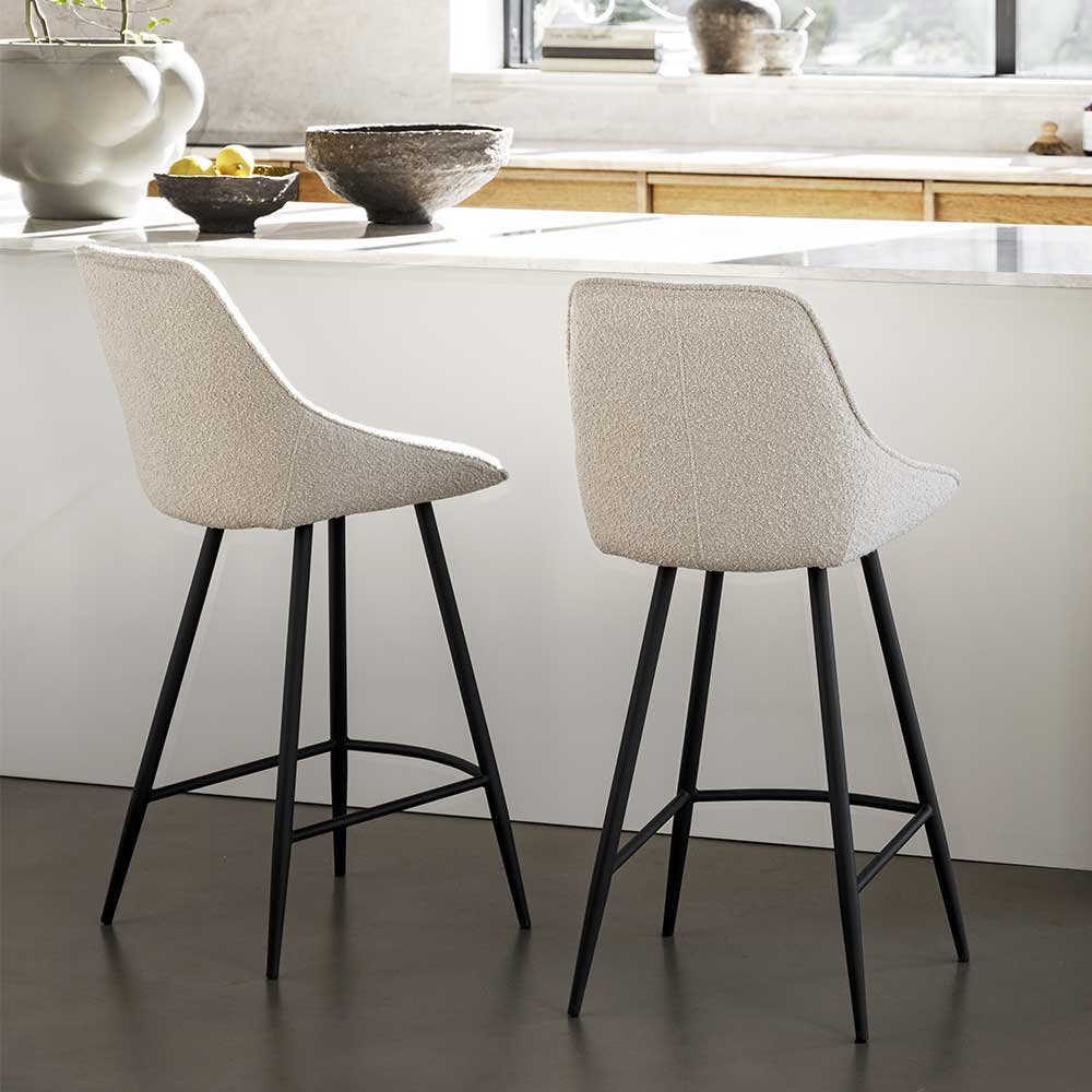 Moderne Boucle Barstühle in Beige - Alberta (2er Set)