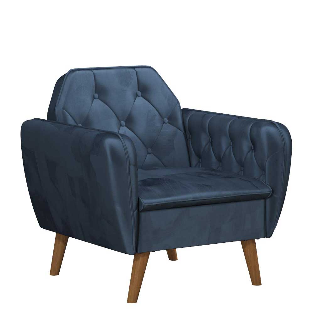 Lounge Sessel in Blau Samt - Sadinos