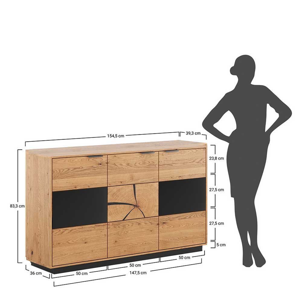 Design Sideboard aus Eiche und Glas - Masicuri