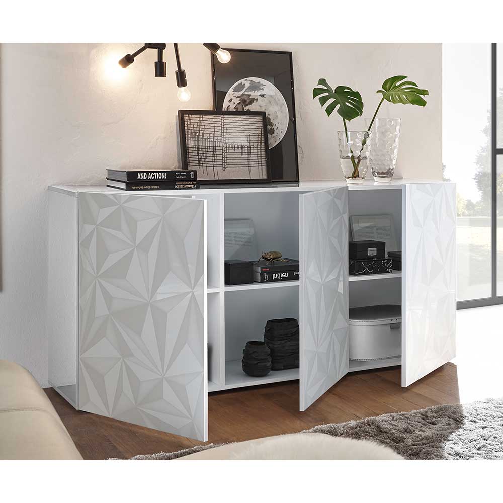 3 Türen Sideboard in Hochglanz Weiß lackiert - Vovasoma
