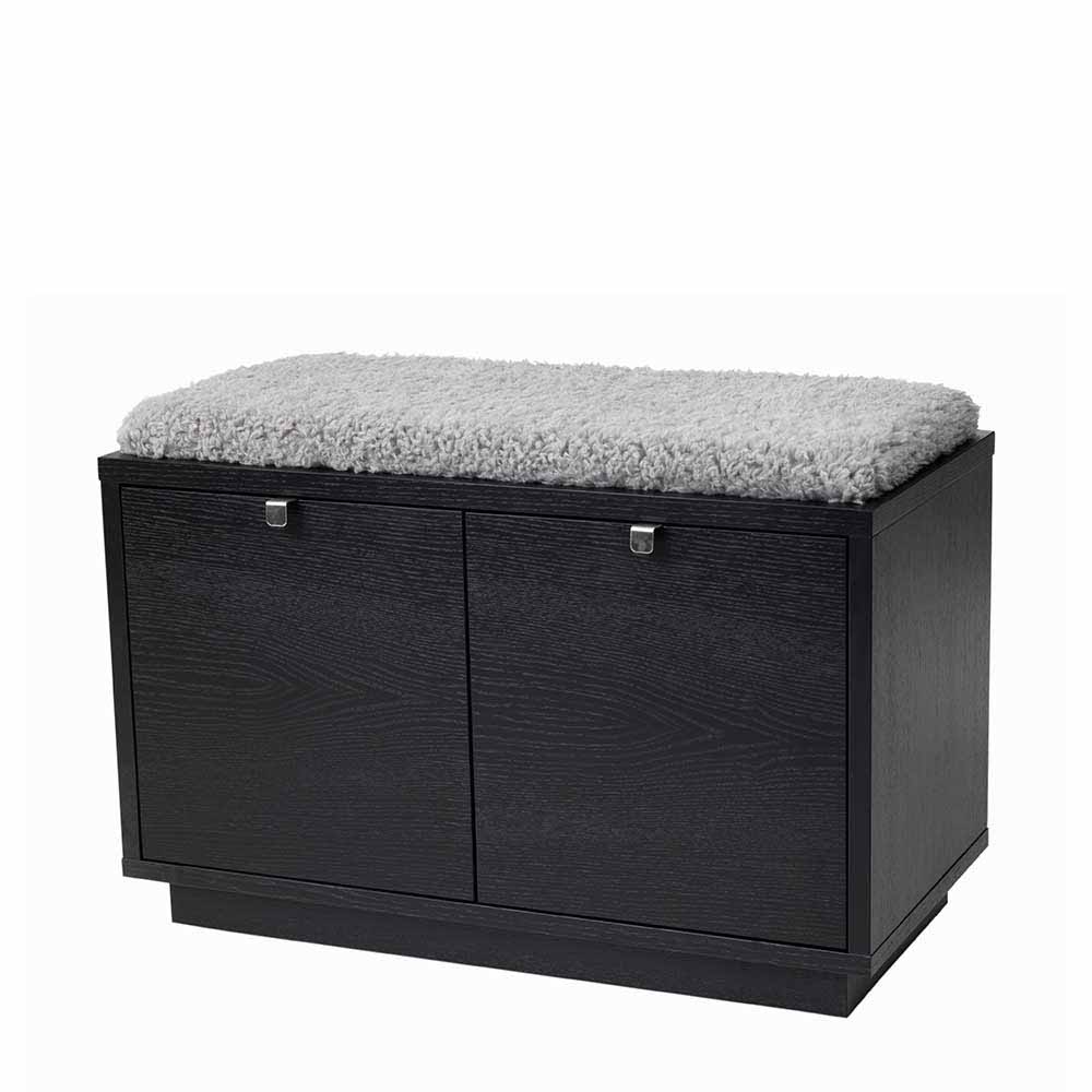 Elegante Garderobenbank in Schwarz mit bequemer grauer Sitzauflage für den Flur – Geskan
