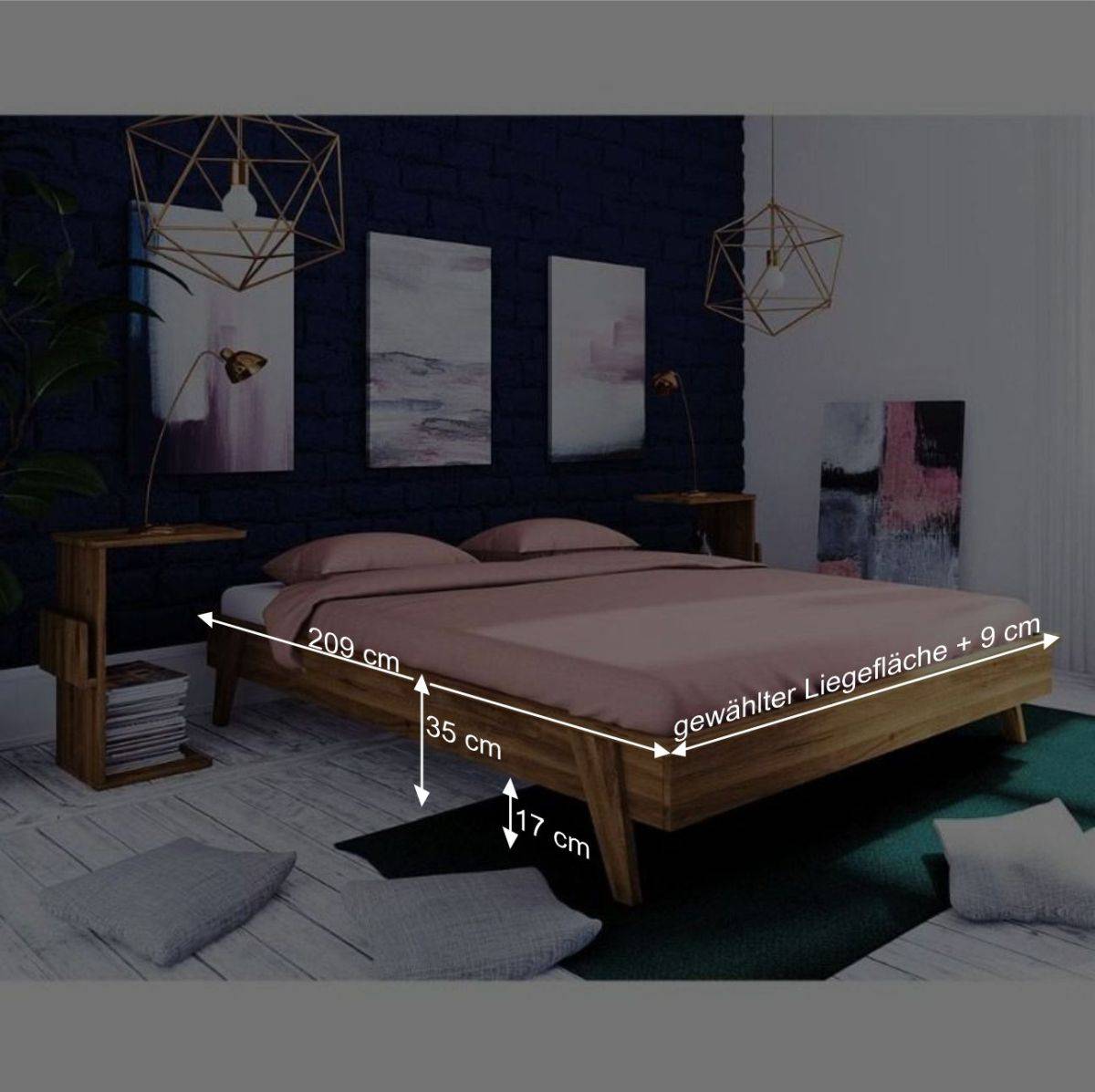 Bett ohne Kopfteil & Nachttische - Hardus (dreiteilig)