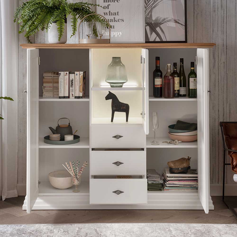 157x134x45 Wohnzimmer Schrank in Weiß & Eiche - Henry