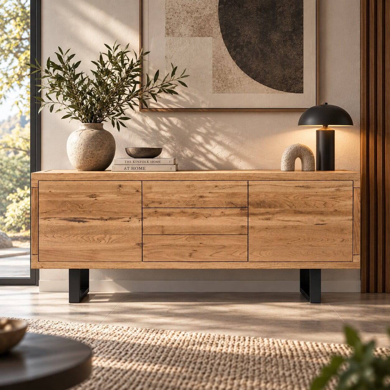 180cm Eiche Sideboard mit U-Gestell - Ventida