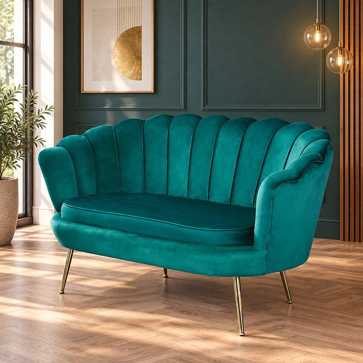 Muschel Design Sofa in Grün & Gold - Pirivanus