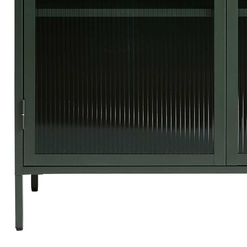 110x140x40 Dunkelgrüne Highboard Vitrine aus Stahl - Estellos