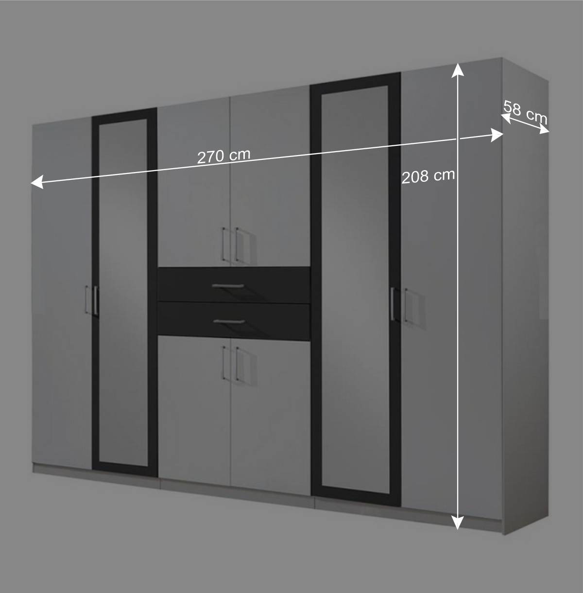 Schlafzimmerschrank in Weiß mit Dunkelgrau - Rosala